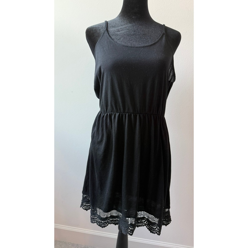 O'Neill Womens Black Crochet Lace Hem Mini Dress Spaghetti Strap Size M